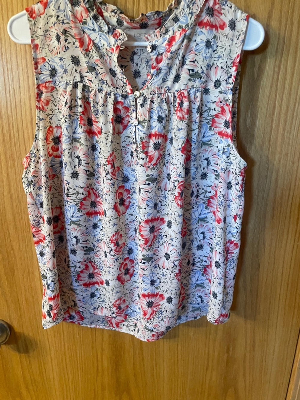 LOFT Outlet White Floral Sleeveless blouse with Red & Blue Flowers